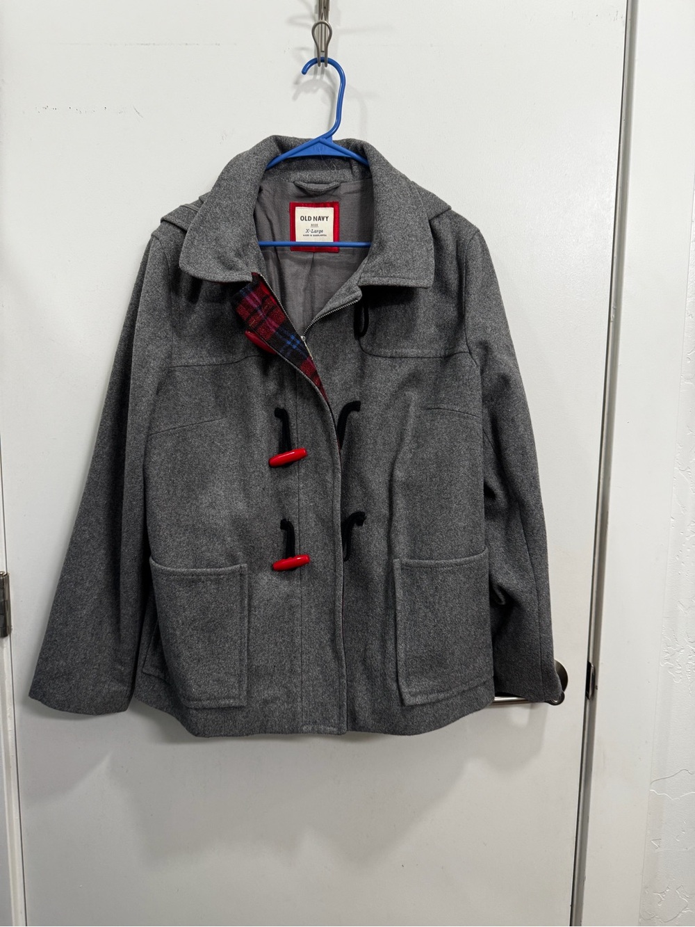 Old Navy Gray Toggle Pea Coat with Red Accent